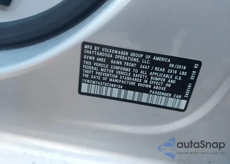 2016 Volkswagen Passat V6 Sel Premium from USA, damaged, VIN 1VWCM7A37GC066134